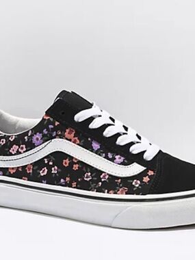 Vans Black Floral Low-Top Sneakers with White Laces